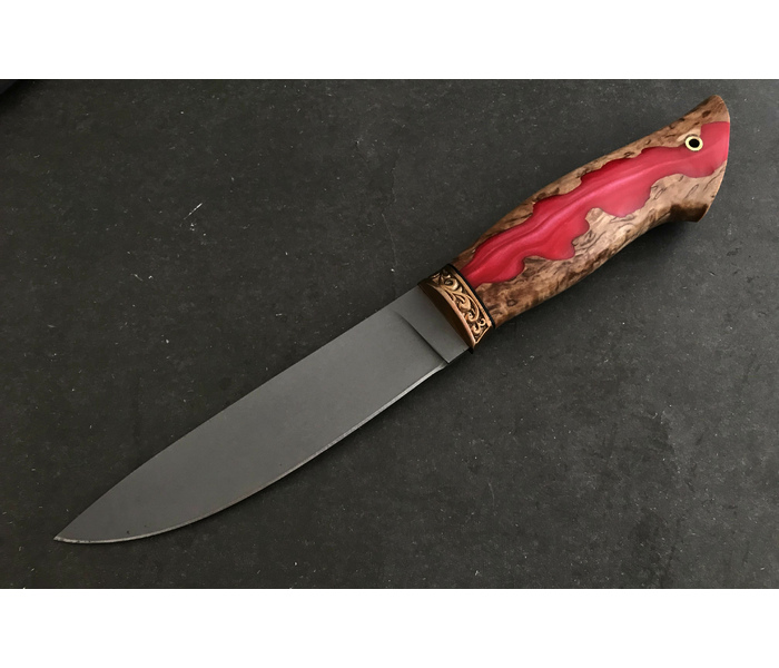 Эксклюзивный охотничий нож Горностай, порошковая сталь CPM 121 REX, рукоять гибрид карельская береза