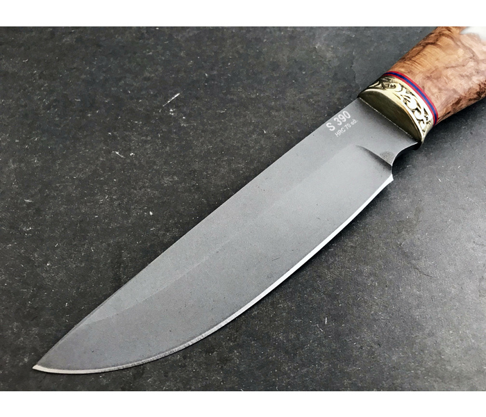 Эксклюзивный охотничий нож Горностай, порошковая сталь S390, рукоять гибрид карельская береза