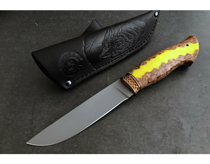 Эксклюзивный охотничий нож Леший, порошковая сталь CPM 121 REX, рукоять гибрид карельская береза