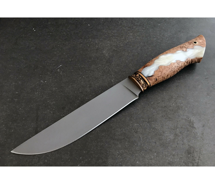 Эксклюзивный охотничий нож Шаман, порошковая сталь CPM 121 REX, рукоять гибрид карельская береза