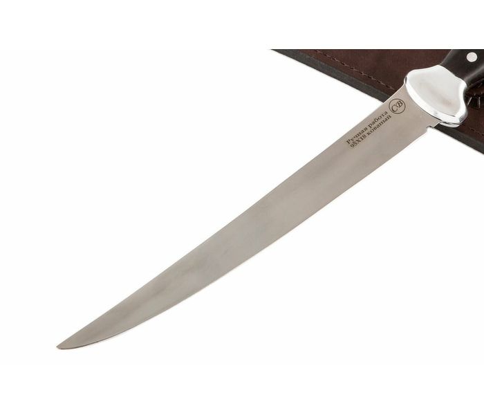 Филейный нож ручной работы 'Осетр': сталь 95Х18 рукоять черный граб