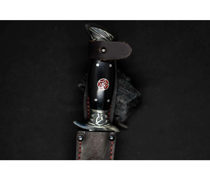 Финка НКВД со звездой из стали М390 авторская, рукоять черный граб, кожаные ножны, не разборная