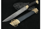 Казачий нож Пластунский-2 из стали Дамаск, рукоять черный граб, литье