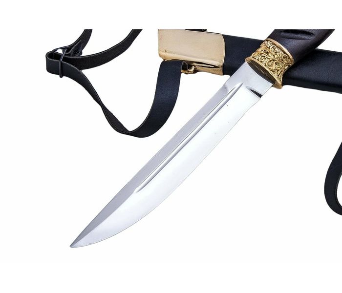 Казачий нож ручной работы Пластунский 'Атаман' из стали Х12МФ, рукоять черный граб, литье