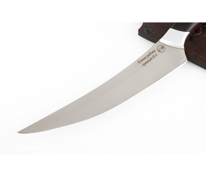 Кухонный нож ручной работы 'Филейный': сталь D2, рукоять черный граб, дюраль