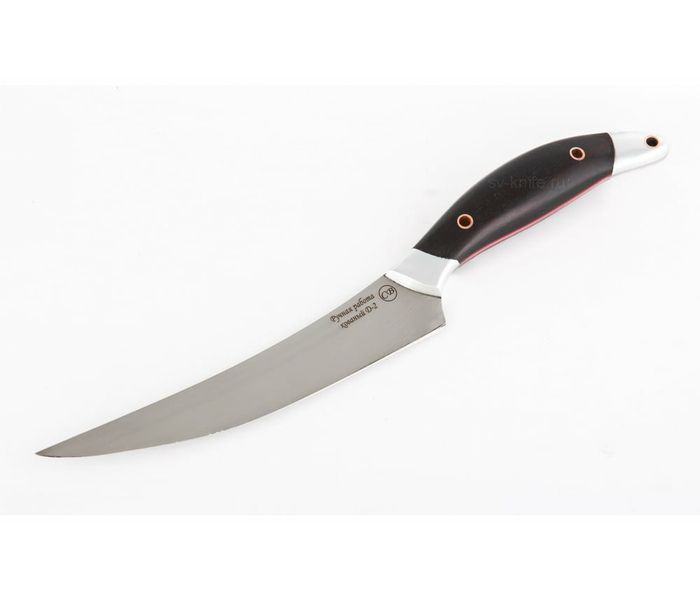 Кухонный нож ручной работы 'Филейный': сталь D2, рукоять черный граб, дюраль