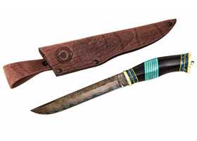 Нож Финский Puukko из стали Ламинированной, рукоять черный граб вставки акрил, карельская береза