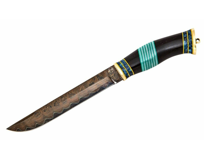 Нож Финский: сталь Ламинированная, рукоять черный граб вставки акрил, карельская береза