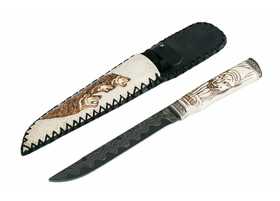 Нож Финский: сталь Ламинированная, рукоять рог лося, ножны рог лося, мельхиор