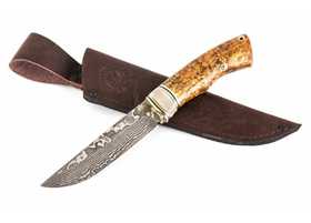 нож Горностай: сталь Ламинированный дамаск, рукоять стабилизированная кар. береза