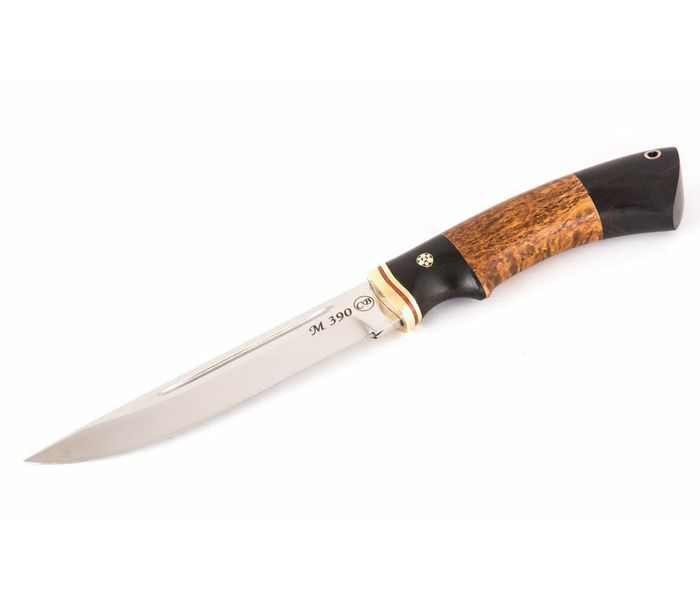 Нож Калмык из стали порошковой Bohler М390 рукоять карельская береза, черный граб