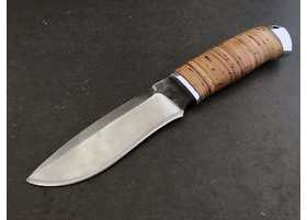 Нож охотничий ручной работы Коршун из стали х12мф, рукоять береста - дюраль