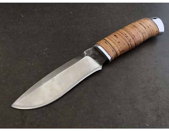 Нож охотничий ручной работы Коршун из стали х12мф, рукоять береста - дюраль