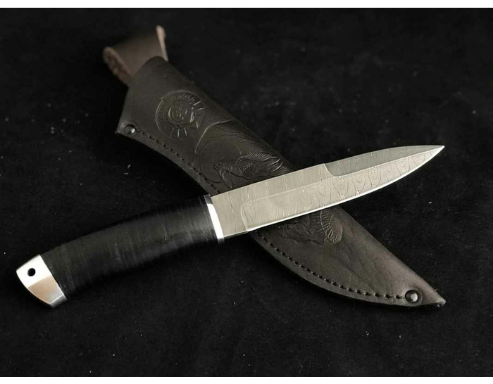 нож Пограничника из дамасской стали, рукоять наборная кожа