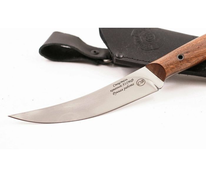 Нож ручной работы Байкал из стали х12МФ, рукоять цельнометаллическая, махагон