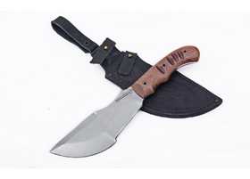нож ручной работы Гиена из стали кованой 95Х18, рукоять цельнометаллическая махагон