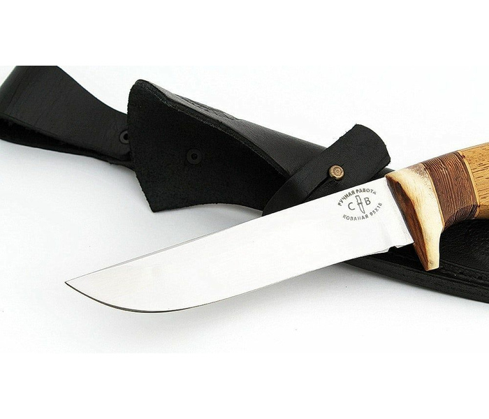 Нож ручной работы Горностай из стали кованой 95х18 рукоять сапеле-венге