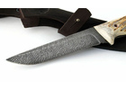 Нож ручной работы Горностай: сталь дамаск, рукоять цельнометаллическая рог лося