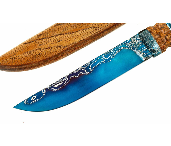 нож ручной работы 'Ирбис' из стали ламинированной , рукоять и ножны - Etimoe 'тигровое дерево'