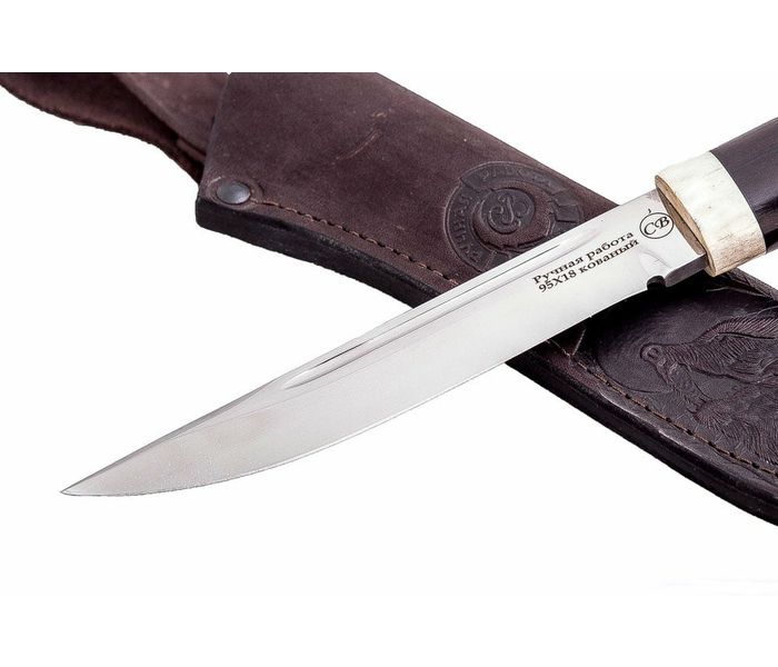 нож ручной работы 'Калмык' из стали кованой 95х18 рукоять черный граб