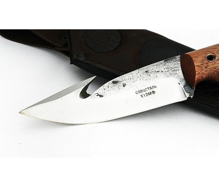 Нож ручной работы Колдун из стали х12мф, рукоять цельнометаллическая, махагон