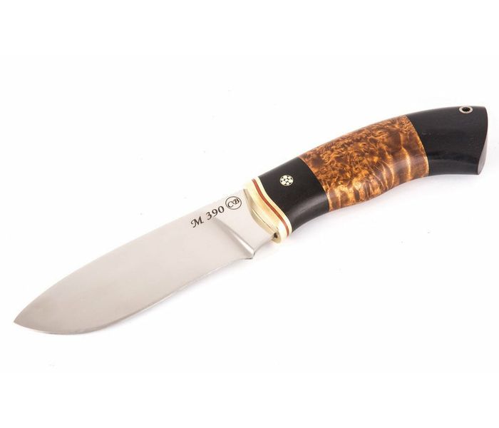 Нож ручной работы Коршун из стали порошковой Bohler М390 рукоять карельская береза, черный граб