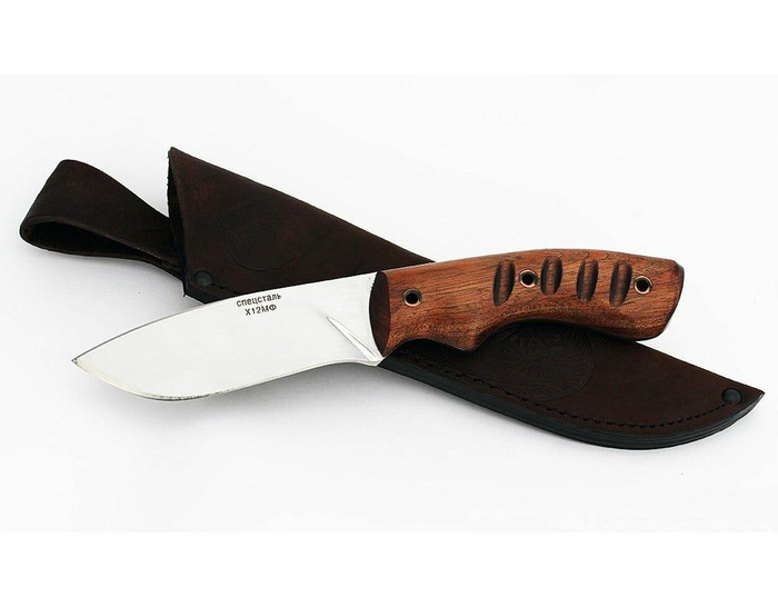 Нож ручной работы Коршун из стали х12мф, рукоять цельнометаллическая, махагон