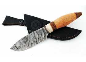 Нож ручной работы Коршун малый из стали дамаск, каменный век, рукоять сапеле