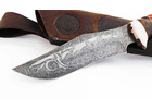 Нож ручной работы Косуля из стали дамаск, рисованный серебром,резная рукоять падук-венге