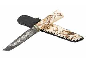 нож ручной работы 'Монах' из стали дамаск рукоять рог лося, ножны рог лося