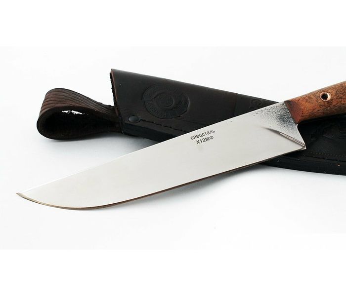 Нож ручной работы Осетр: сталь х12мф,рукоять цельнометаллическая, махагон