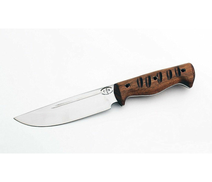 Нож ручной работы Охотник из кованой стали 95х18,цельнометаллический, дол, рукоять махагон