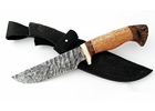 Нож ручной работы Охотник из стали дамаск, каменный век, рукоять сапеле