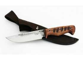 Нож ручной работы Охотник из стали х12мф, дол, рукоять цельнометаллическая, махагон