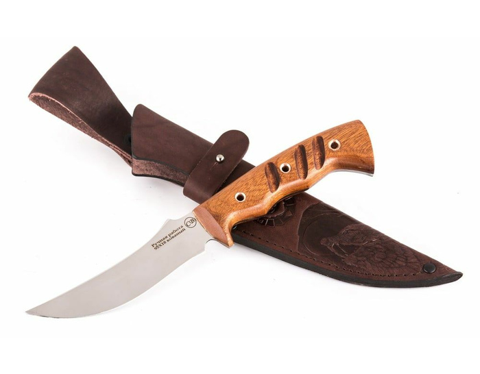Нож ручной работы 'Пиранья' из стали кованой 95Х18, цельнометаллическая рукоять, махагон