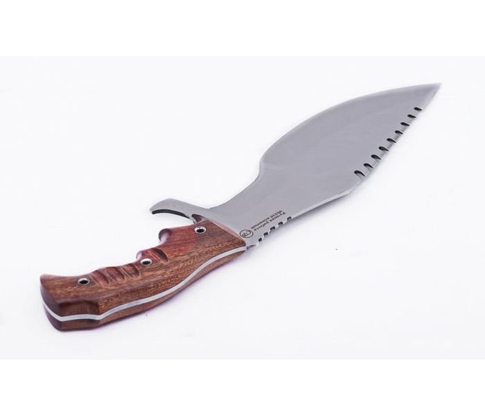 нож ручной работы Рекс из стали кованой 95Х18, рукоять цельнометаллическая махагон