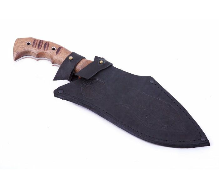 нож ручной работы Рекс из стали кованой 95Х18, рукоять цельнометаллическая махагон