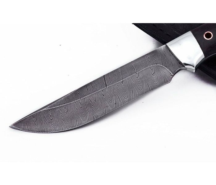Нож ручной работы Росомаха из стали дамаск, рукоять цельнометаллическая - граб