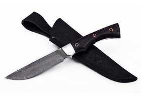 Нож ручной работы Росомаха из стали дамаск, рукоять цельнометаллическая - граб