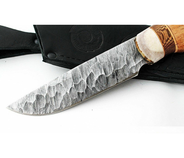 Нож ручной работы Росомаха из стали дамаск,каменный век, рукоять сапеле