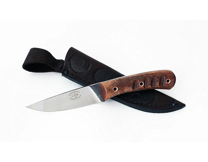 Нож ручной работы Сайга из стали 95х18 рукоять цельнометаллическая, махагон