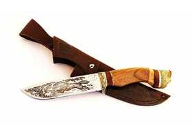 Нож ручной работы Волкодав из стали кованой 95х18, гравировка рукоять орех, литьё