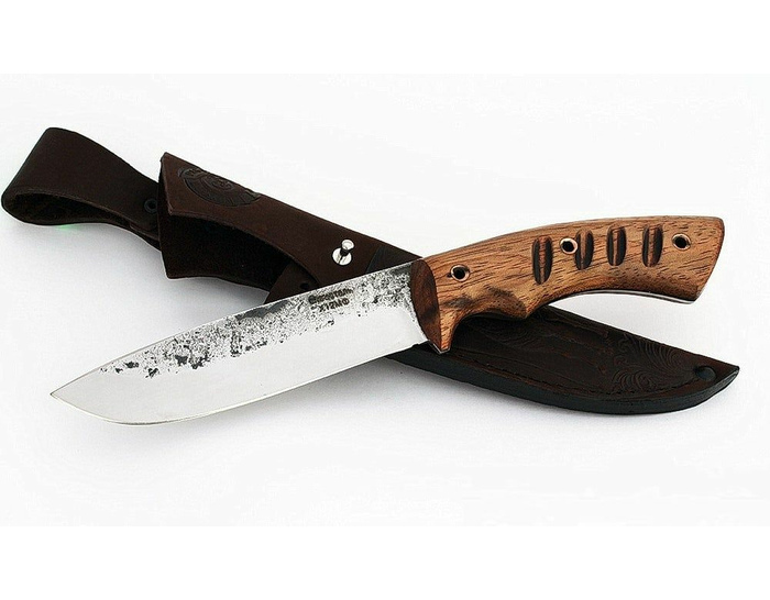 Нож ручной работы Волкодав из стали х12мф, рукоять цельнометаллическая, махагон