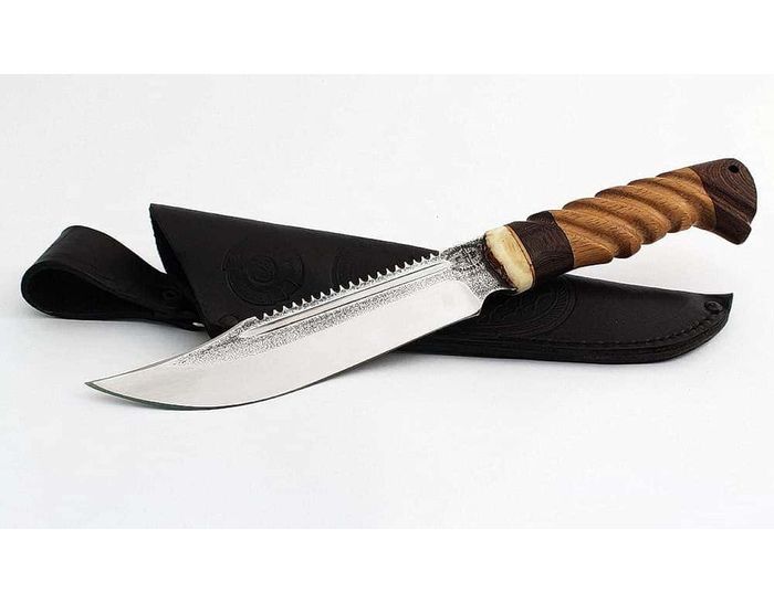нож ручной работы Хищник из кованой стали 95х18, пила, дол, сапеле-венге, резная рукоять