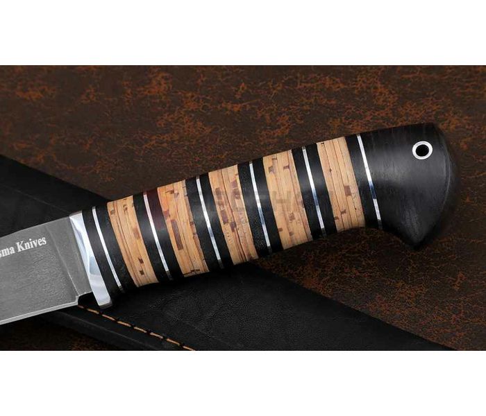 Охотничий нож Ягуар сталь Х12МФ, рукоять береста и черный граб
