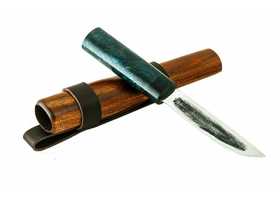 Ручная работа. Якутский нож из стали кованой Х12МФ рукоять кар. береза (синяя) ножны дерево