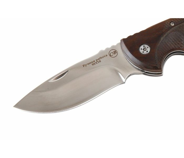 Складной нож ручной работы Боец - 2 из стали 95Х18 рукоять венге (резная)