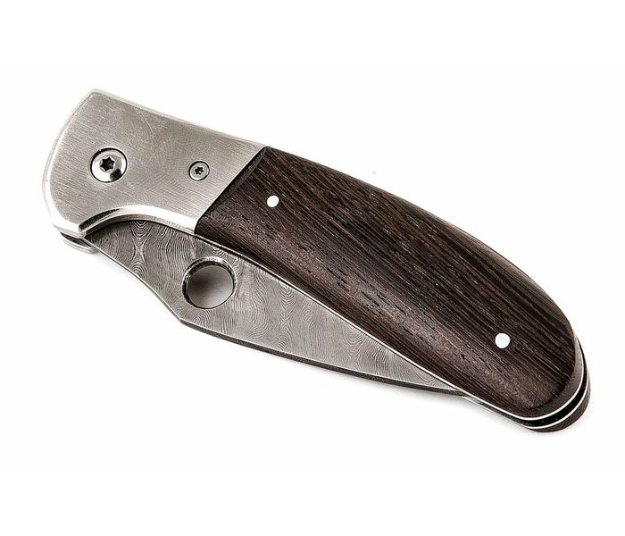 Складной нож ручной работы Дрозд из стали дамаск рукоять венге