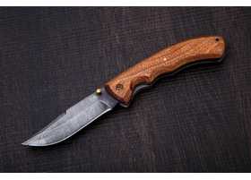 Складной нож ручной работы Егерь малый из стали Дамаск, рукоять сапеле