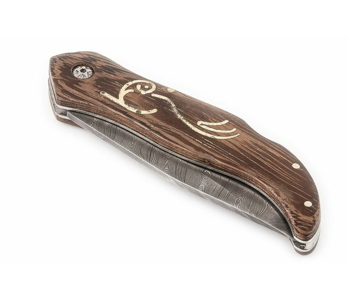 Складной нож ручной работы Флинт из стали дамаск рукоять венге